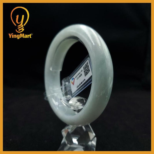 Genuine 57 mm Genuine Jade Bangle White Light Grey Green LIULAB881378 YingMart