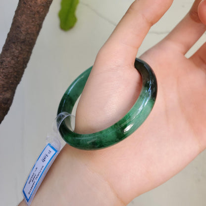 Certified 52 mm Natural Jade Bangle Dark Green Grey White Brown PNJ 356286 YingMart