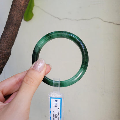 Certified 52 mm Natural Jade Bangle Dark Green Grey White Brown PNJ 356286 YingMart
