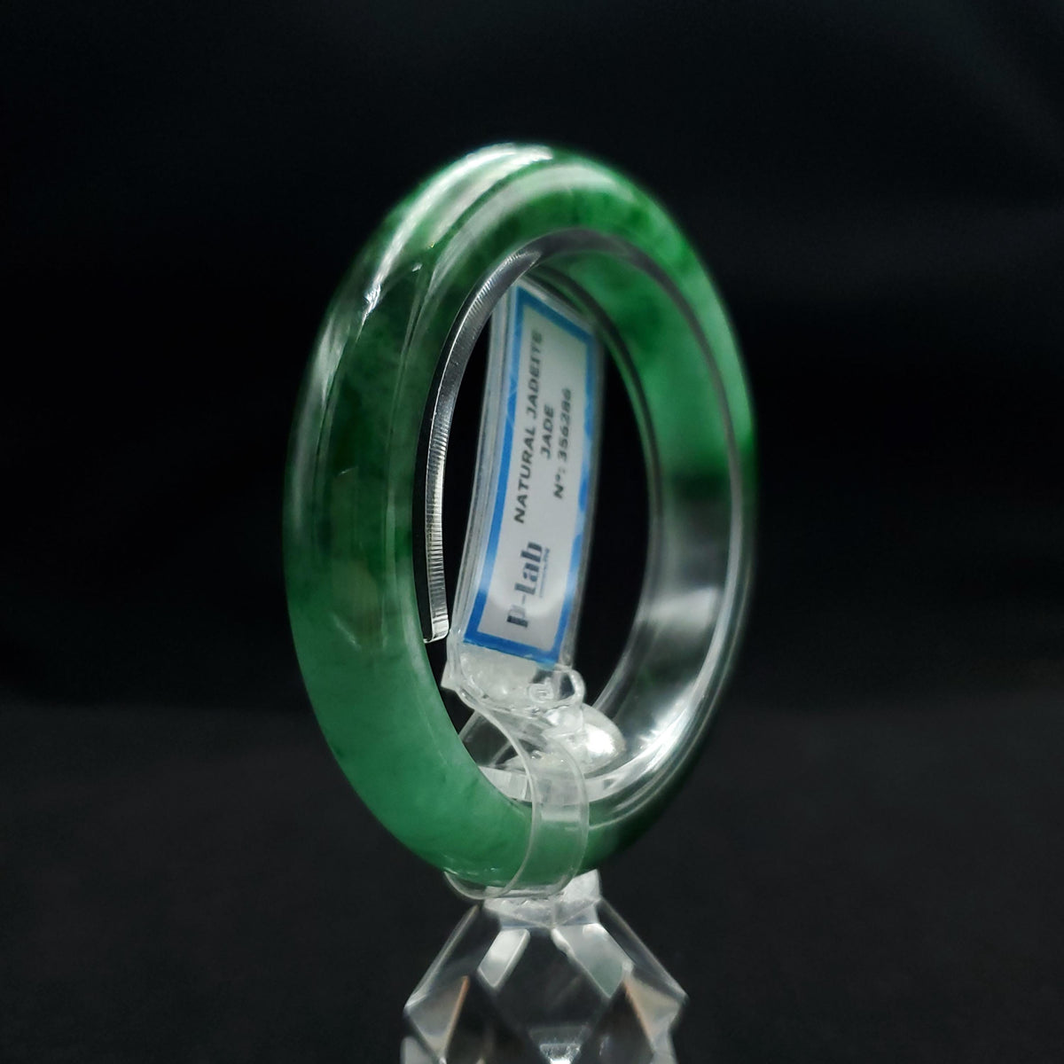 Certified 52 mm Natural Jade Bangle Dark Green Grey White Brown PNJ 356286 YingMart