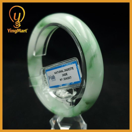 Certified 58 mm Natural Jade Bangle Green White Grey Brown PNJ 354357 YingMart