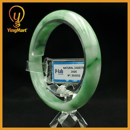 Certified 58 mm Natural Jade Bangle Green White Grey Brown PNJ 354352 YingMart