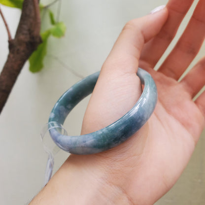 Certified 58 mm Natural Jade Bangle Greyish Green Grey White Light Purple PNJ 354375 YingMart