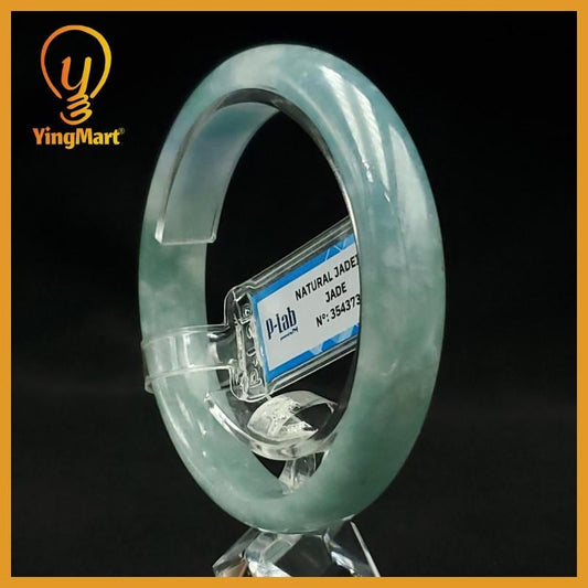 Certified 59 mm Natural Jade Bangle Greyish Green Grey White Purple PNJ 354373 YingMart
