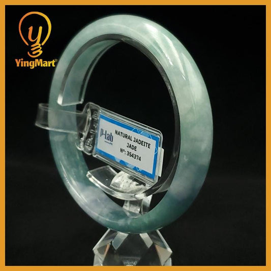 Certified 59 mm Natural Jade Bangle Greyish Green Grey White Light Purple PNJ 354374 YingMart