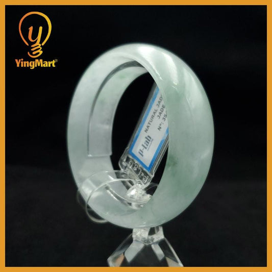 Certified 50 mm Natural Jade Bangle Green White Grey White PNJ 354366 YingMart