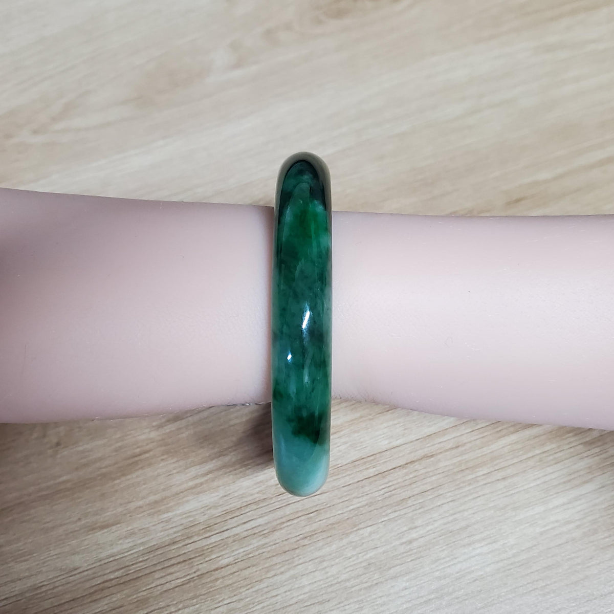 Certified 52 mm Natural Jade Bangle Dark Green Grey White Brown PNJ 356286 YingMart