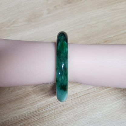 Certified 52 mm Natural Jade Bangle Dark Green Grey White Brown PNJ 356286 YingMart
