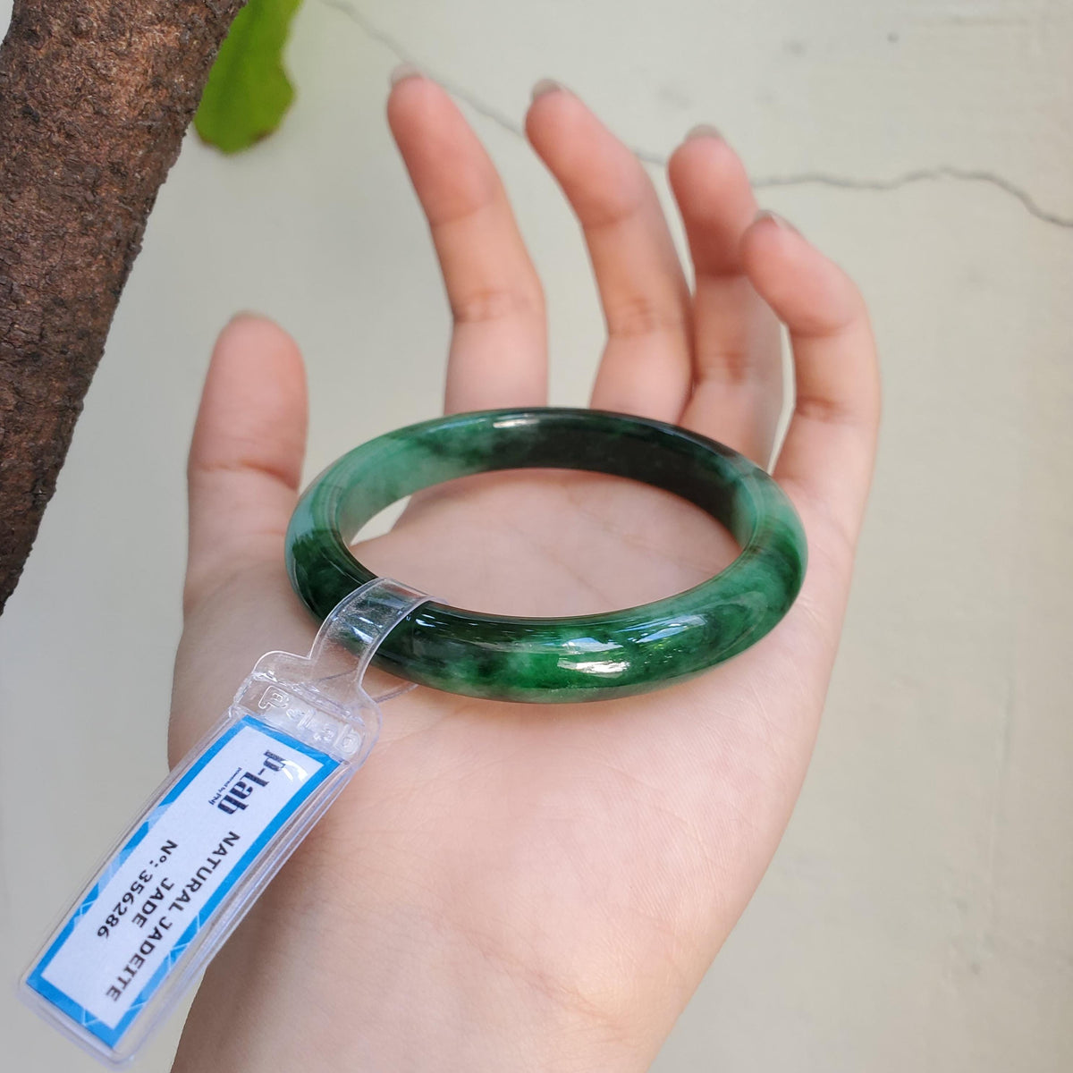 Certified 52 mm Natural Jade Bangle Dark Green Grey White Brown PNJ 356286 YingMart