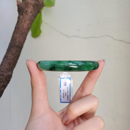 Certified 52 mm Natural Jade Bangle Dark Green Grey White Brown PNJ 356286 YingMart