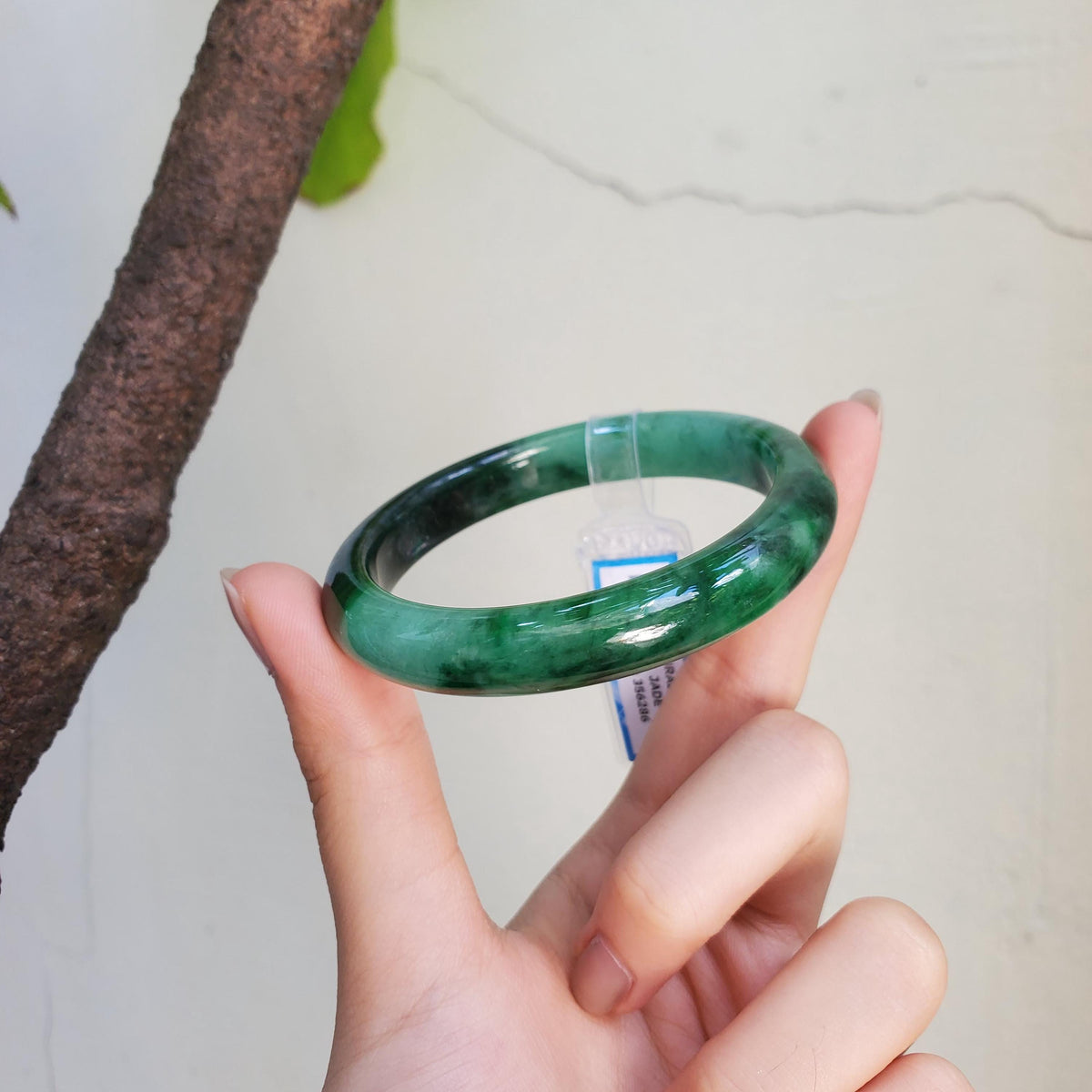 Certified 52 mm Natural Jade Bangle Dark Green Grey White Brown PNJ 356286 YingMart