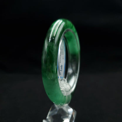 Certified 52 mm Natural Jade Bangle Dark Green Grey White Brown PNJ 356286 YingMart
