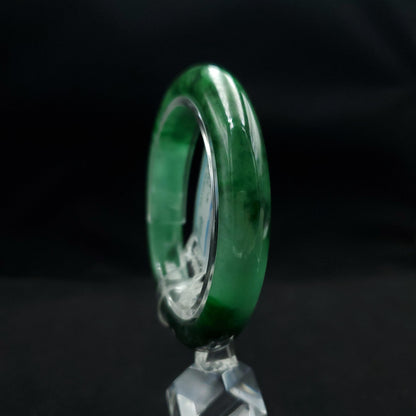 Certified 52 mm Natural Jade Bangle Dark Green Grey White Brown PNJ 356286 YingMart