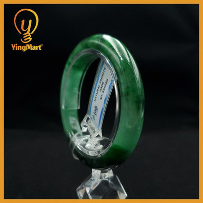 Certified 52 mm Natural Jade Bangle Dark Green Grey White Brown PNJ 356286 YingMart