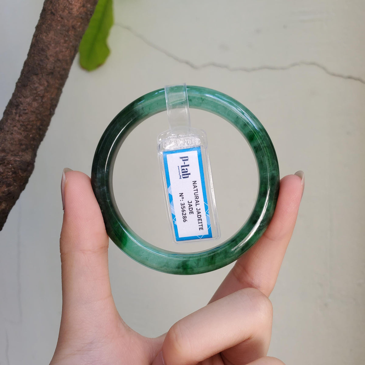 Certified 52 mm Natural Jade Bangle Dark Green Grey White Brown PNJ 356286 YingMart