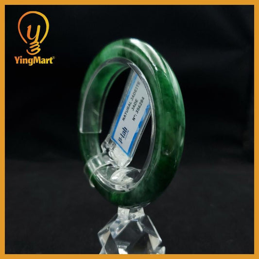 Certified 52 mm Natural Jade Bangle Green Grey White Brown PNJ 356284 YingMart