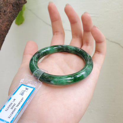 Certified 49 mm Natural Jade Bangle Green Grey White Brown PNJ 356275 YingMart