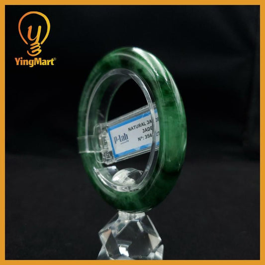 Certified 49 mm Natural Jade Bangle Green Grey White Brown PNJ 356275 YingMart