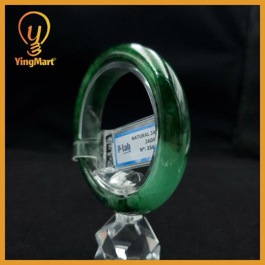 Certified 51 mm Natural Jade Bangle Dark Green Grey White Brown PNJ 356285 YingMart