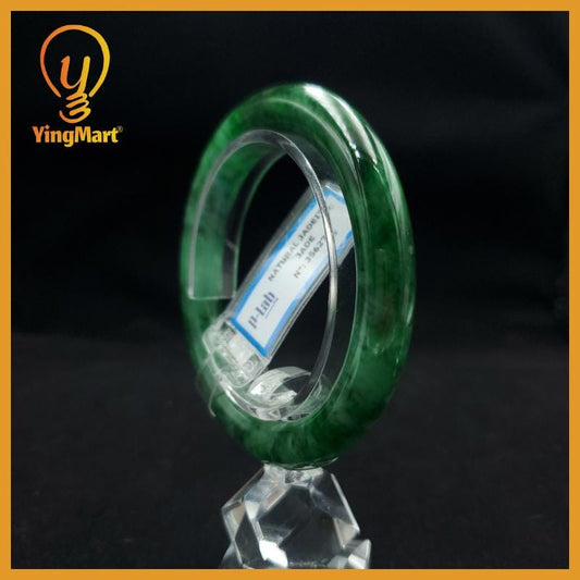 Certified 52 mm Natural Jade Bangle Green Grey White Brown PNJ 356273 YingMart