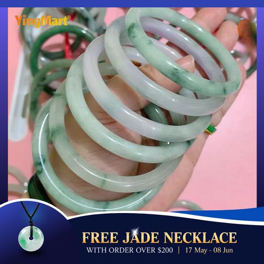 Yingmart 50-66mm Natural Jadeite Jade Bangle Bracelet | Real White to Light Green Jade | Vintage Jewelry Gift for Mother days & Birthday