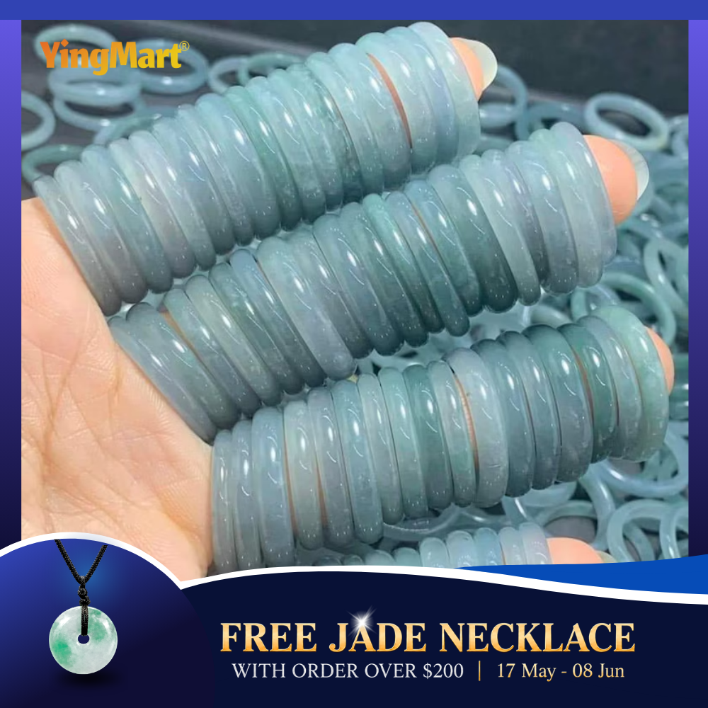 Yingmart Icy Blue Ring, 100% Natural Green Jade Ring - wholesale, Real Gemstone Ring, Vintage Jewelry