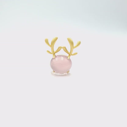 Genuine Pink Chalcedony pendant Shape  Reindeer Real Gemstone pendant, Vintage Jewelry, Gift For Her
