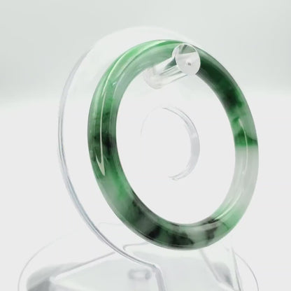 YingCollection 53mm PNJ258381 Certified Natural Color Green White To Dark Green, Grey White Jadeite Jade Bangle Bracelet, Real Gemstone