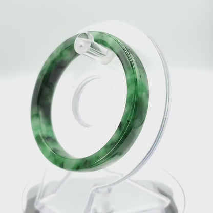 YingCollection 52mm PNJ258402 Certified Natural Color Green White To Dark Green, Grey White Jadeite Jade Bangle Bracelet, Real Gemstone