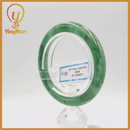 Yingmart 52mm PNJ274597 Certified Natural Color Grey White Natural Jadeite Jade Bangle Bracelet, Real Gemstone, Gift for Mom Grandma Sister