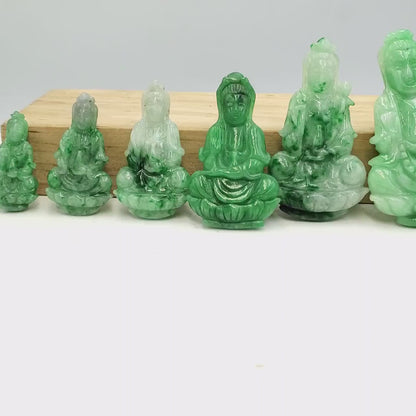 Yingmart Green Natural Jade Stone Carved Statue of Bodhisattva Jadeite, Protection, Good Luck