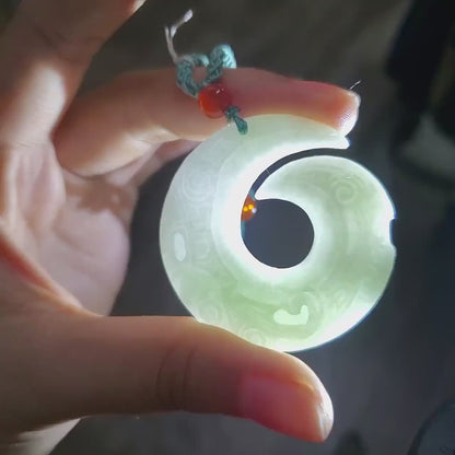 Yingmart Ancient Dragon Pendant Made of Natural White  Genuine Jadeite Real Jade Type A Grade A Hand Carved