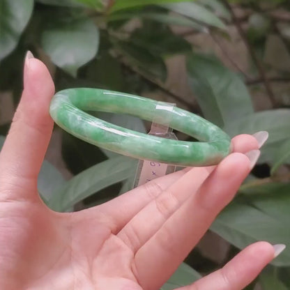 Yingmart  56mm PNJ Certified Natural Color Dark Green, Grey White Natural Jadeite Jade Bangle Bracelet, Real Gemstone, Gift for Her Mom