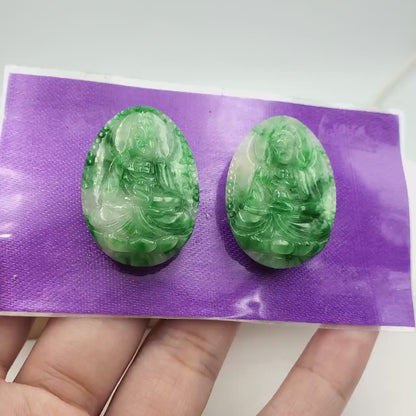 Yingmart PJG22 White Green Spot Natural Jade Stone Carved Statue of gautama Buddha Jadeite, Protection, Good Luck