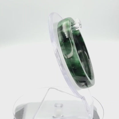 YingCollection 54mm PNJ258400 Certified Natural Color Green White To Dark Green, Grey White Jadeite Jade Bangle Bracelet, Real Gemstone