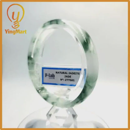 Certified 59mm PNJ277581 Real Jade Bangle Natural Color Green White to Greyish Green Grey White Jadeite Bracelet for Women,Grandma,Sister