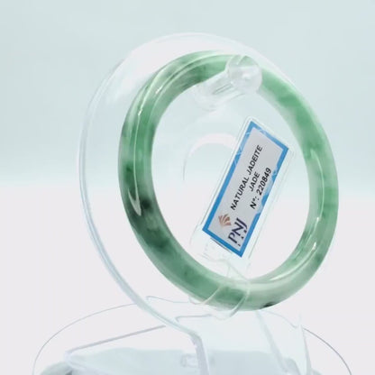 Yingmart 52mm PNJ220849 Certified Natural Color Green With Black Brown Spot Jadeite Jade Bangle Bracelet, Real Gemstone, Jewelry