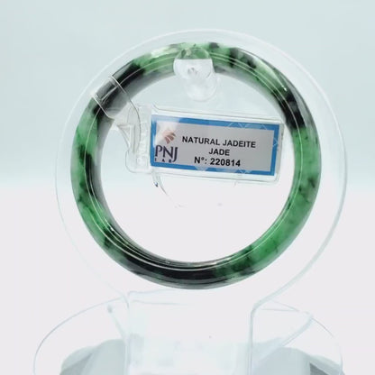 Yingmart 52mm PNJ220814 Certified Natural Color Green With Black Brown Spot Jadeite Jade Bangle Bracelet, Real Gemstone, Jewelry