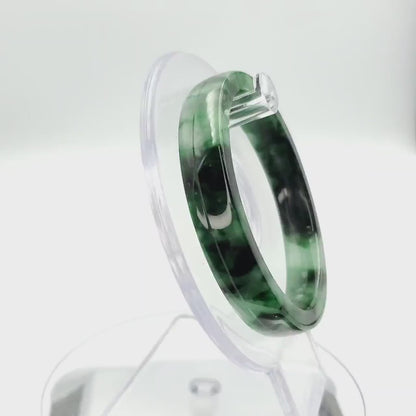 YingCollection 53mm PNJ258401 Certified Natural Color Green White To Dark Green, Grey White Jadeite Jade Bangle Bracelet, Real Gemstone