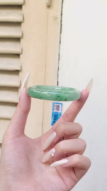 Yingmart 52mm PNJ Certified Natural Color Green White  Natural Jadeite Jade Bangle Bracelet, Real Gemstone Gift for Her Mom Sister Grandma