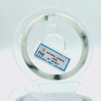 YingCollection 55mm PNJ221611 Certified Natural Color Green With Black Brown Spot Jadeite Jade Bangle Bracelet, Real Gemstone, Jewelry