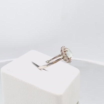 Yingmart Genuine Icy Faced Cut White Burmese Type A Jadeite Jade Gemstone Ring Made With 925 Sterling Silver, CZ side stone,green jade,