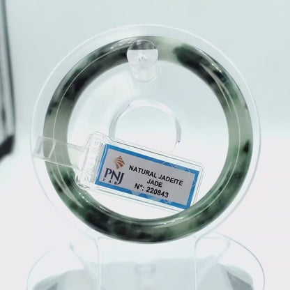 YingCollection 55mm PNJ220843  Certified Natural Color Green With Black Brown Spot Jadeite Jade Bangle Bracelet, Real Gemstone, Jewelry