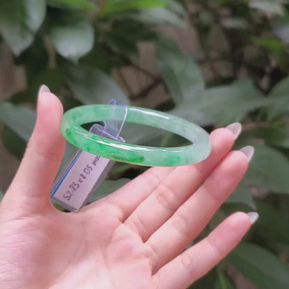 Yingmart  52mm PNJ Certified Natural Color Grey White Natural Jadeite Jade Bangle Bracelet, Real Gemstone, Gift for Her Mom Grandma Sister