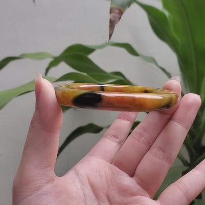High Quality 48–72mm Jadeite Jade Yellow Black Spot YingMart Bangle Bracelets Gift for Her Mom Feng Shui Grandma Sister