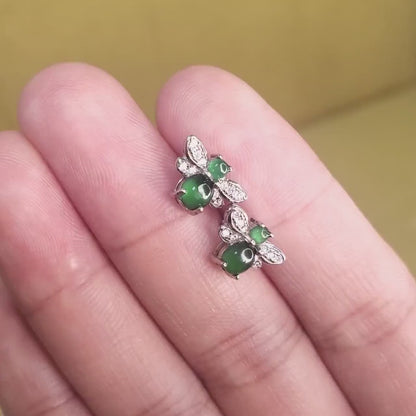 Yingmart Certified Genuine Icy Green Burmese Type A Jadeite Jade Gemstone Earrings Made With 925 Sterling Silver earrings, Gift for Women