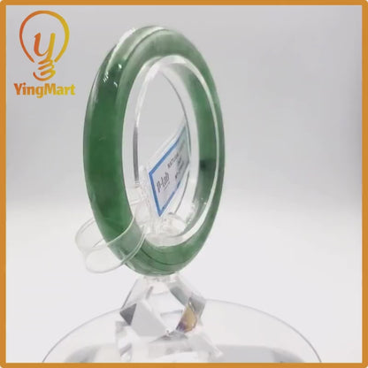 Yingmart 53mm PNJ274641 Certified Natural Color Grey White Natural Jadeite Jade Bangle Bracelet, Real Gemstone, Gift for Mom Grandma Sister
