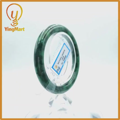 Yingmart  56mm PNJ Certified Natural Color Light To Medium Green, Black Brown Spots Natural Jadeite Jade Bangle Bracelet, Real Gemstone