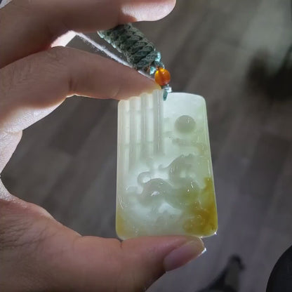 Yingmart Dragon Genuine Jadeite Jade Pendant  Real Jade Type A Grade A Hand Carved