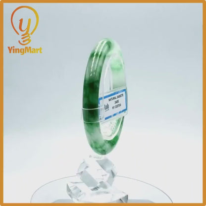 Yingmart 53mm PNJ Certified Natural Color Grey White Natural Jadeite Jade Bangle Bracelet, Real Gemstone, Gift for Her Mom Grandma Sister